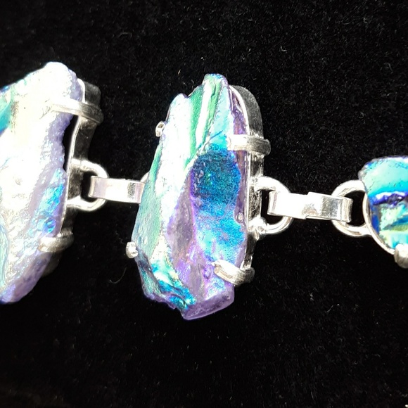 New Rainbow Titanium Crystal Agate Silver Bracelet. - Picture 7 of 8